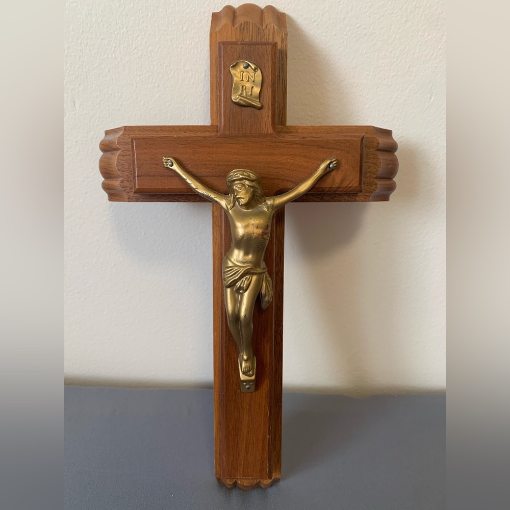 Vintage Wood / Wooden Wall Crucifix Cross Last Rites Sick Call Box/Set Catholic